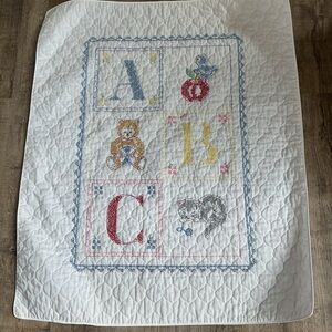 Vintage Baby Quilt Embroidered alphabet Cross Stitch Alphabet 34x41